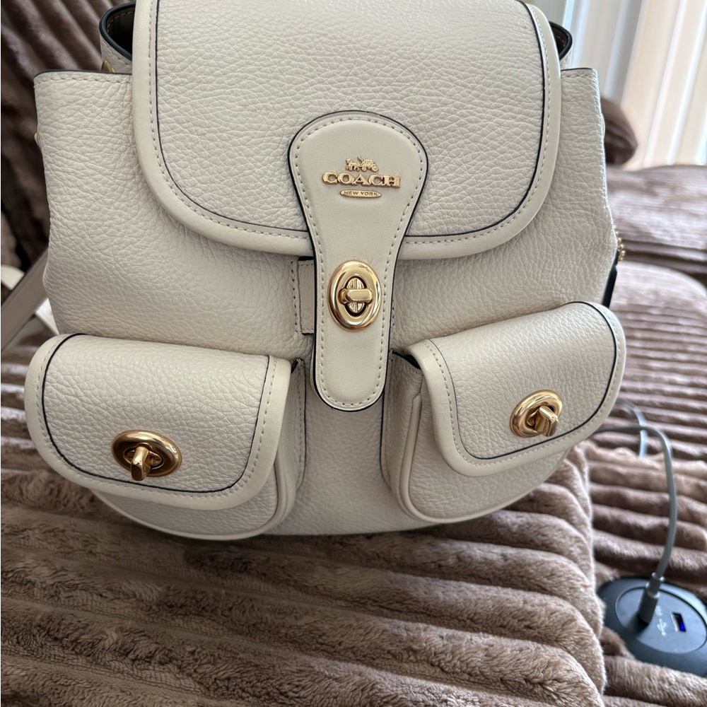 Coach Chalk Pebble Leather Mini Backpack with Gold Hardware